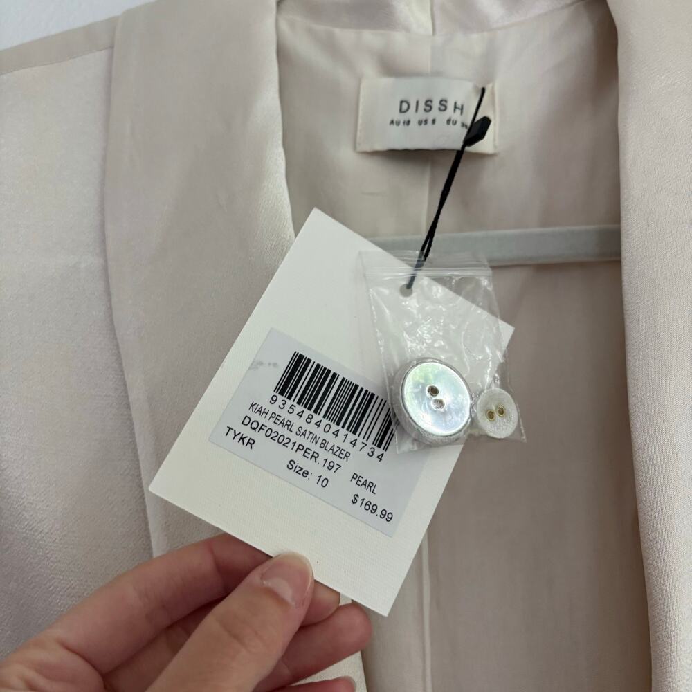 NWT DISSH Women’s Simone Pearl Satin Blazer & Pants Size 4/6 Ivory Suit Set - Picture 7 of 16